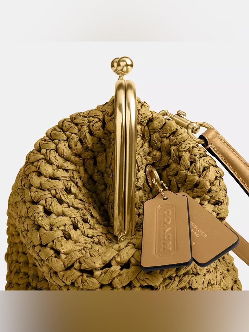 Coach Kisslock Frame Bag 27 Brass/Muted Olive Straw & Calf Leather NWT - Picture 11 of 16